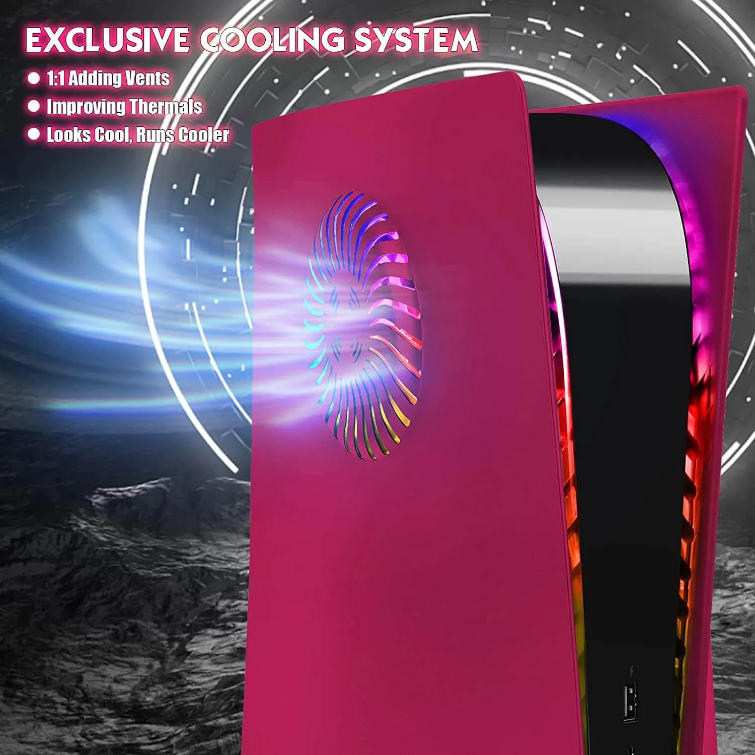 PS5 Console Face Plates Shell and RGB LED Light Strip - Cosmic Red