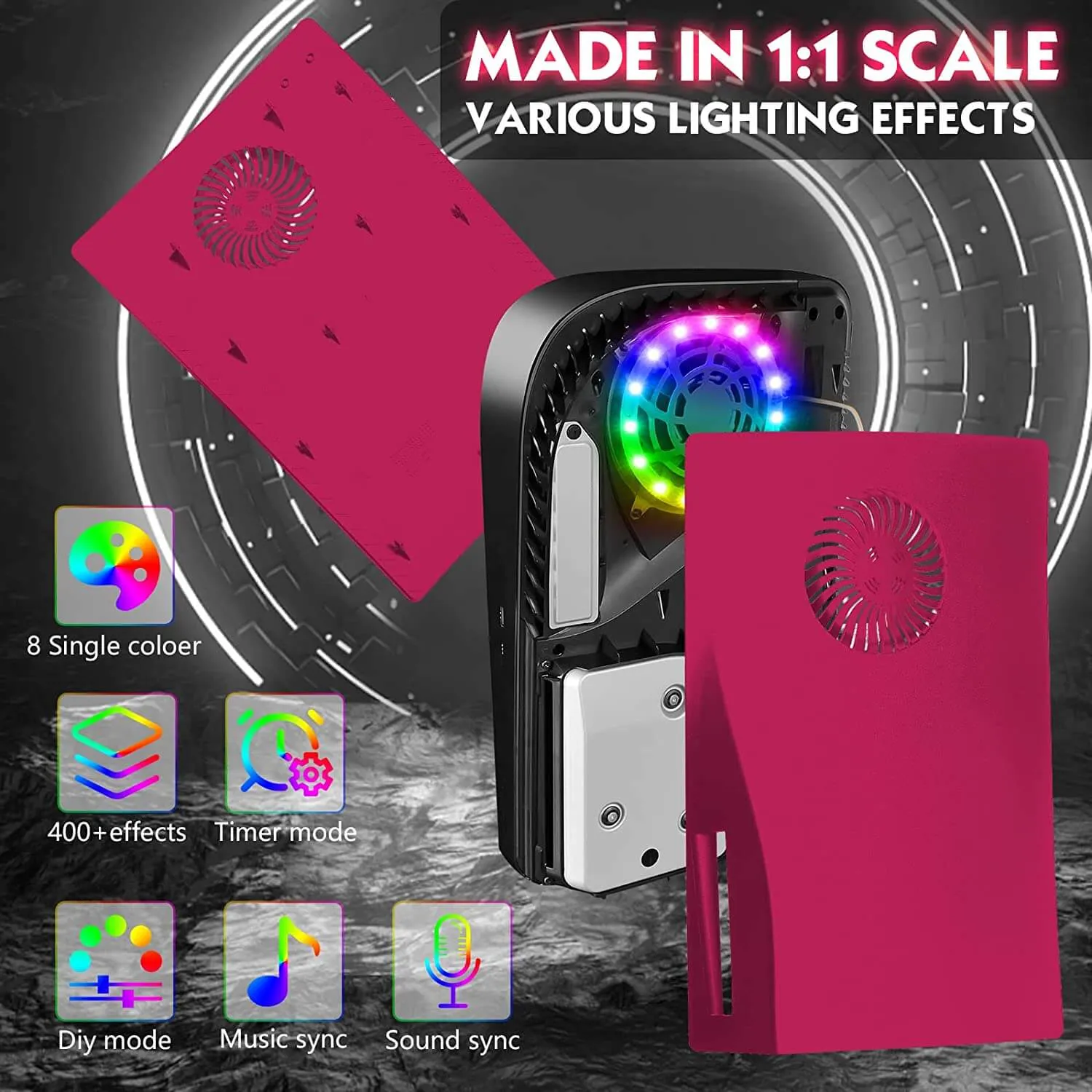 PS5 Console Face Plates Shell and RGB LED Light Strip - Cosmic Red