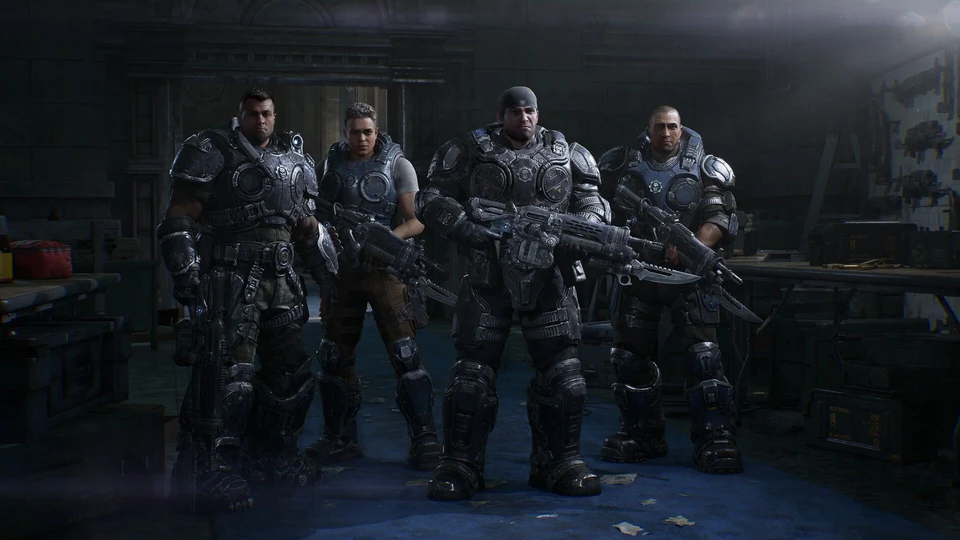 Marcus Fenix and Dominic Santiago fighting together against the Locust