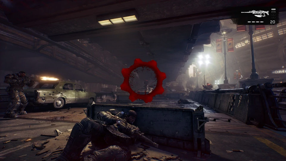 COG soldier taking cover during a firefight against Locust enemies