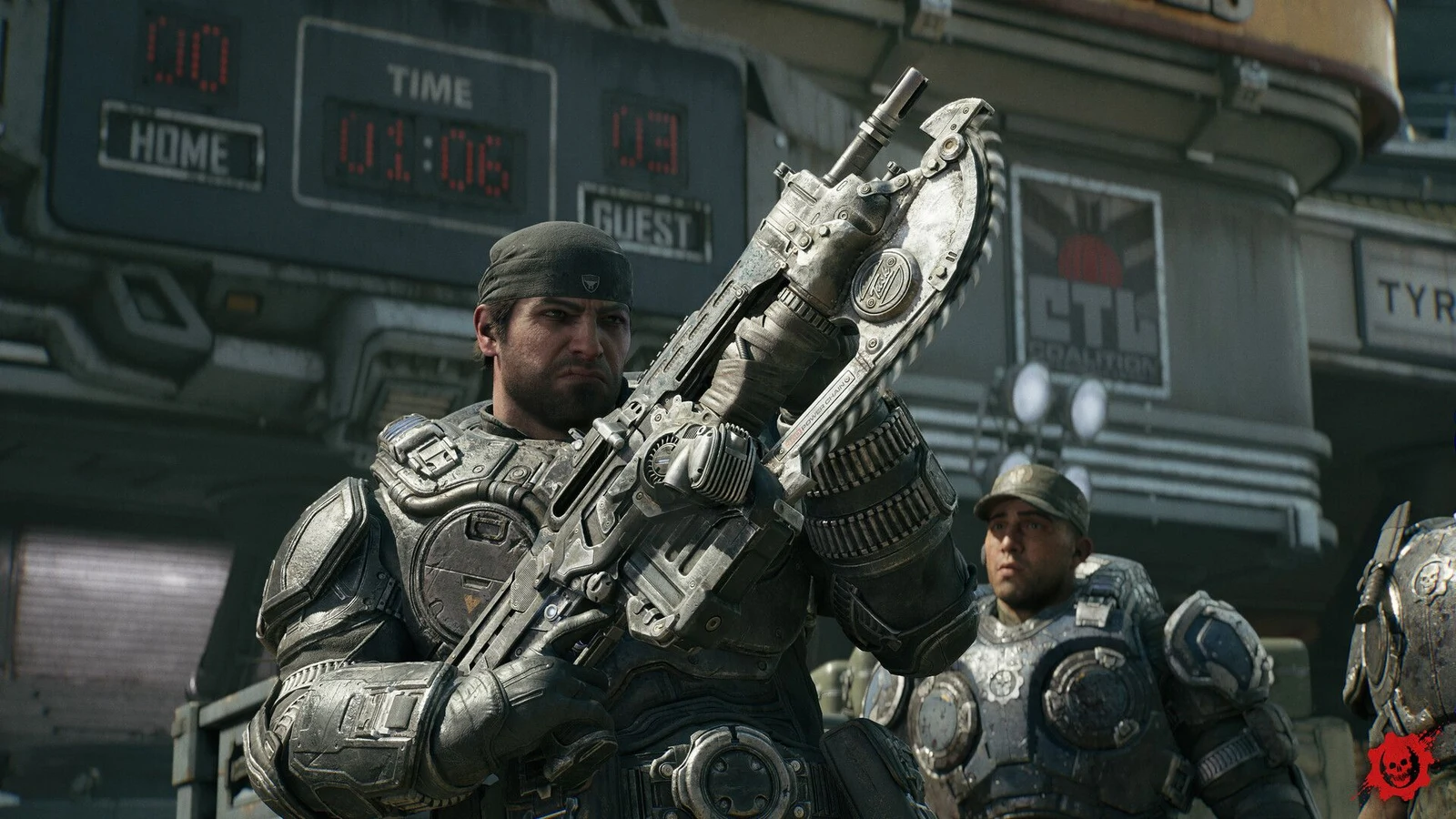 Marcus Fenix and Dominic Santiago facing the destruction of Emergence Day