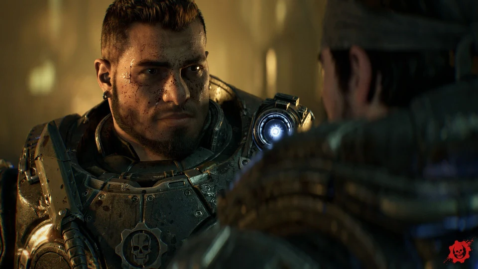 Marcus Fenix and Dom Santiago fighting together in the E-Day campaign