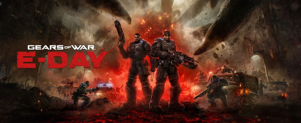 Marcus Fenix and Dominic Santiago standing together during the Locust invasion