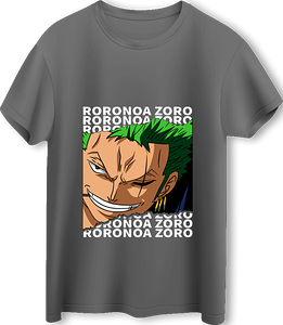 تي شيرت Roronoa Zoro LOOM كبير الحجم من سلسلة الرسوم المتحركة One Piece - رمادي