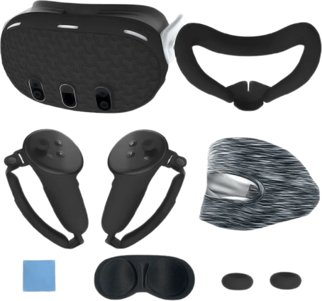 VR Full Set Silicone Cover (7 Pieces) For Meta/Oculus Quest 3 - Black