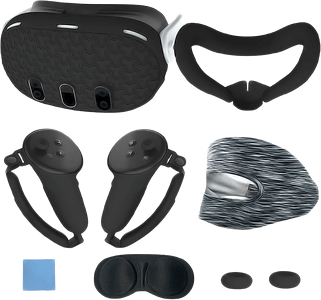 VR Full Set Silicone Cover (7 Pieces) For Meta/Oculus Quest 3 - Black