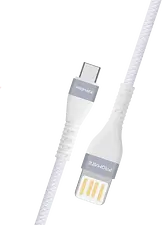 Promate Reversible Cable Zinc Alloy Anti-Break TPE with Braiding Effect - White