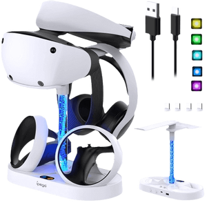 ستاند بوحدة شحن مزدوجة للبلايستيشن في أر 2 بعمود إضاءة أر جي بي - بدون لاصق 