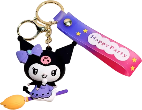 Hello Kitty Kuromi Witch on Broom - Keychain Medal