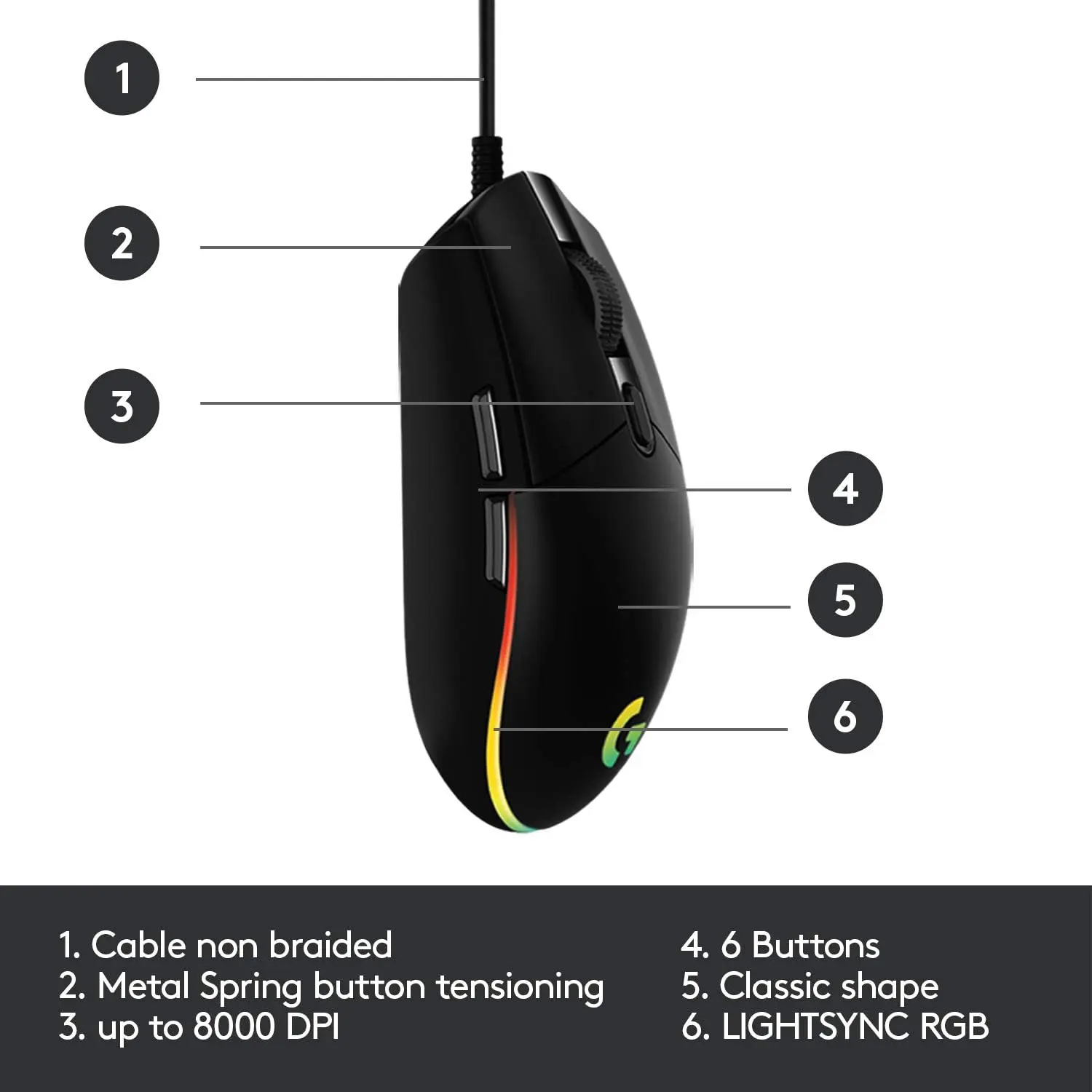 Logitech G203 Lightsync Optical Wired Gaming Mouse RGB - Black  for sale in Emirates from Games2all
