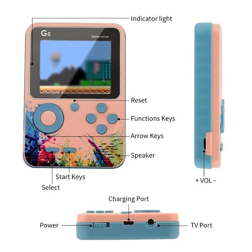 G5 Retro Handheld Video Game Console 500-in-1 Mini With Wire Controller - Colorful Pink  for sale in Emirates from Games2all