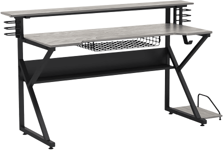  Gaming Desk with Storage Shelf and Monitors Shelf 5*1 - White