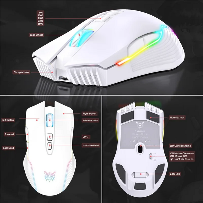 Onikuma CW905 Dual-Mode RGB Gaming Mouse - White  for sale in Emirates from Games2all