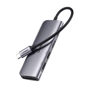 يوجرين CM195 USB-C ستة-في-واحد – 4K HDMI، USB 3، ‏100W PD، SD وTF