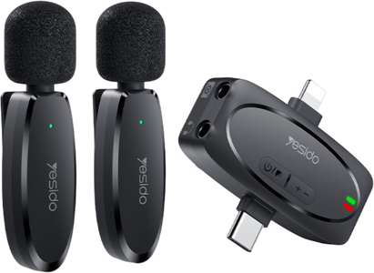 Yesido KR15 Dual Low-latency Wireless Lavalier Microphone 3 in 1 Receiver