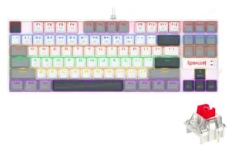 Redragon K552-WGL KUMARA Rainbow Wired Mechanical Gaming Keyboard - Red Switch - White/Gray