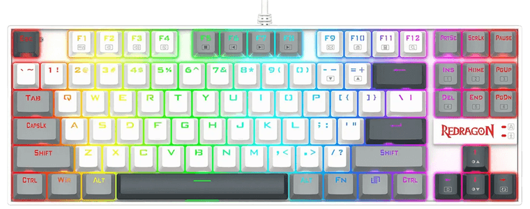 Redragon K552-WGL KUMARA Rainbow Wired Mechanical Gaming Keyboard - Red Switch - White/Gray