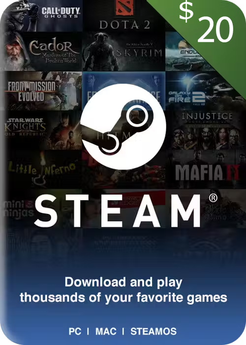 Steam Wallet Gift Card USA 20 USD