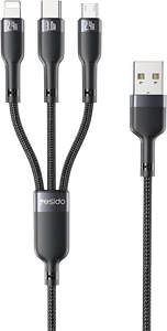 Yesido CA91 3 in 1 Braided Cable Fast Charge 3A - 1.2M - Black