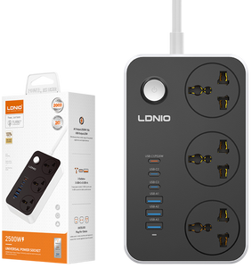 Ldnio SC3604C Universal Power Strip With 3-USB & 3-USB-C Ports - 2M