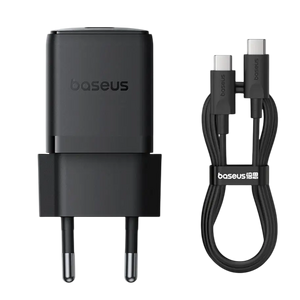 باسيوس بالم شاحن سريع 1C‏ 30 واط EU + كابل USB-C‏ 1م - أسود