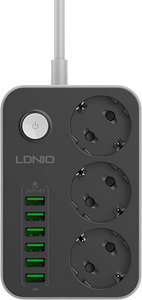 لدنيو SE3631 مشترك كهرباء 3 مقابس + 6 منافذ USB - أسود