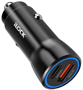 iLOCK 60W Dual-Port Car Charger (USB-C PD + USB-A QC) LED