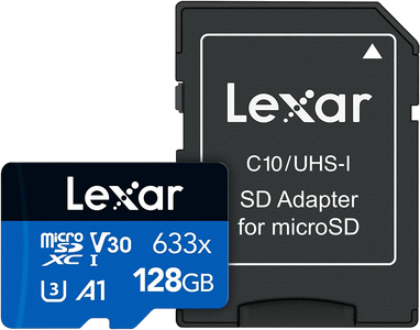 ليكسار 633x بطاقة Micro SD SDXC UHS-I سعة 128 جيجابايت + محول SD
