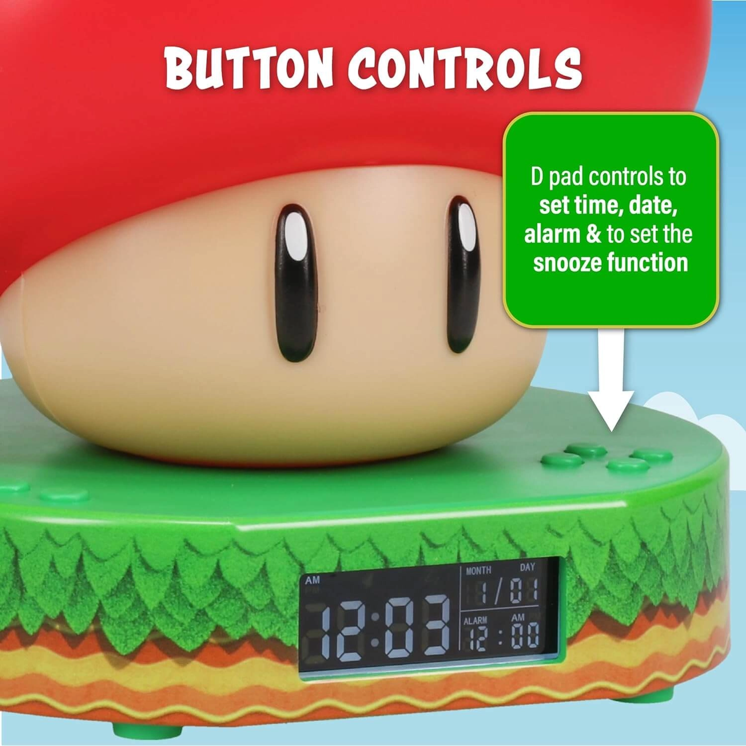 Paladone Super Mario Mushroom Digital Alarm Clock with Light  for sale in Emirates from Games2all